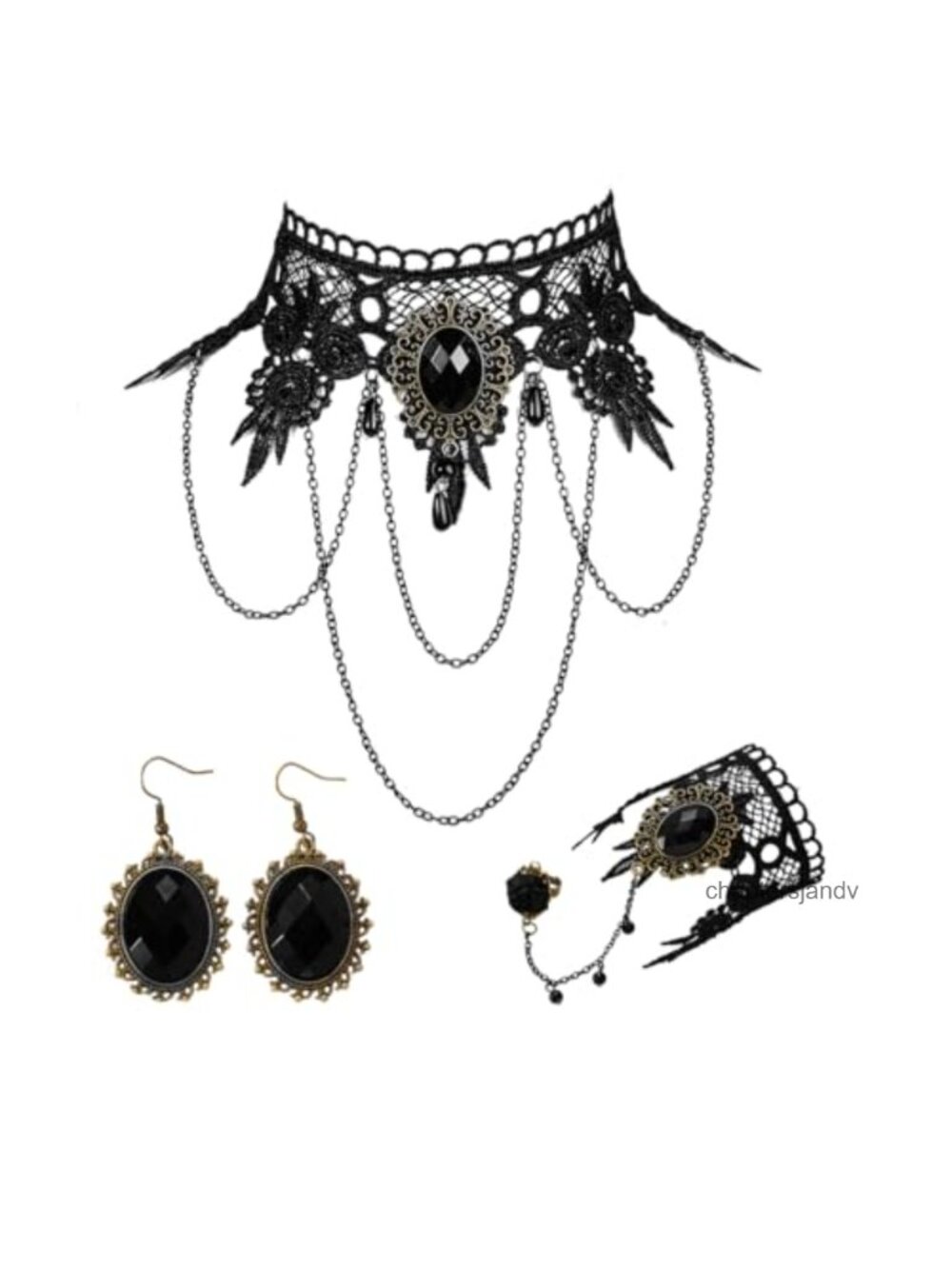 Gothic Lace Choker Earrings Bracelet Set Punk Steampunk Victorian Costume